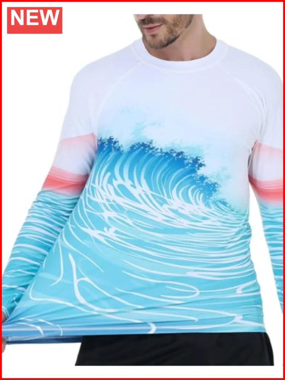Men's UPF 50+ Long Sleeve Rash Guard Swim Shirt Quick Dry 4-Way Stretch